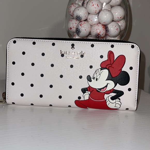 KATE SPADE DISNEY POLKA DOT LARGE CONTINENTAL WALLET Minnie Mouse - Picture 6 of 11